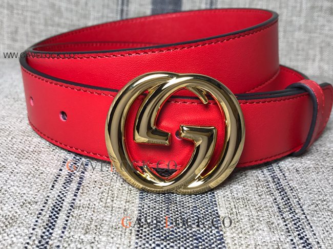 Upscale Gucci Red Leather Belt Double Sided Brass GG Buckle Upscale Gucci Red Leather Belt Double Sided Brass GG Buckle